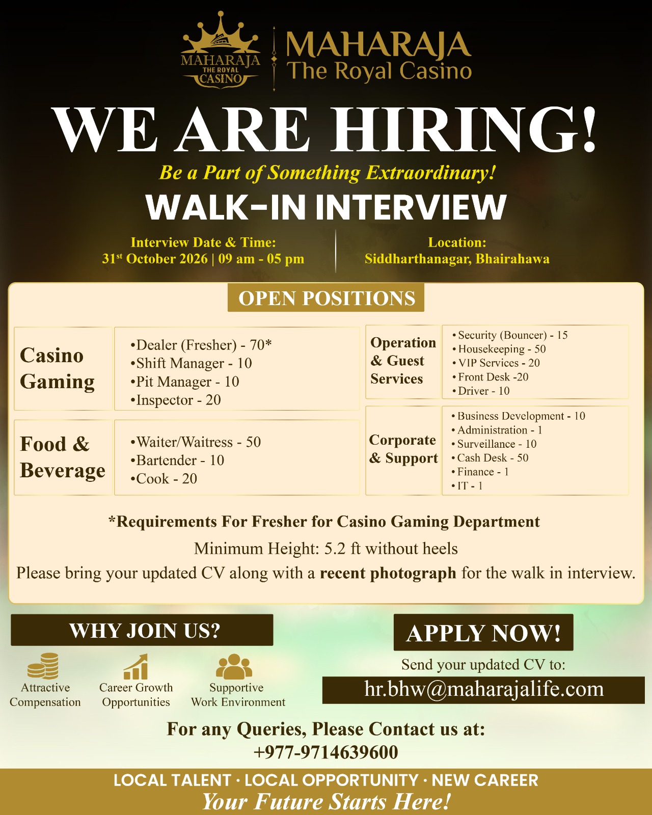 New Casino in Bhairahawa Announces Large-Scale Recruitment Drive